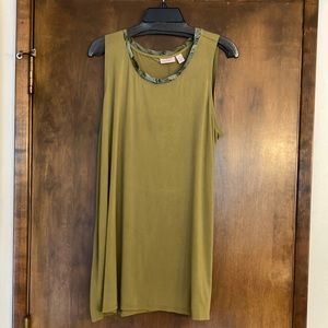 LOGO Layers by Lori Goldstein Pea Green Tunic with Scarf material around neck XL